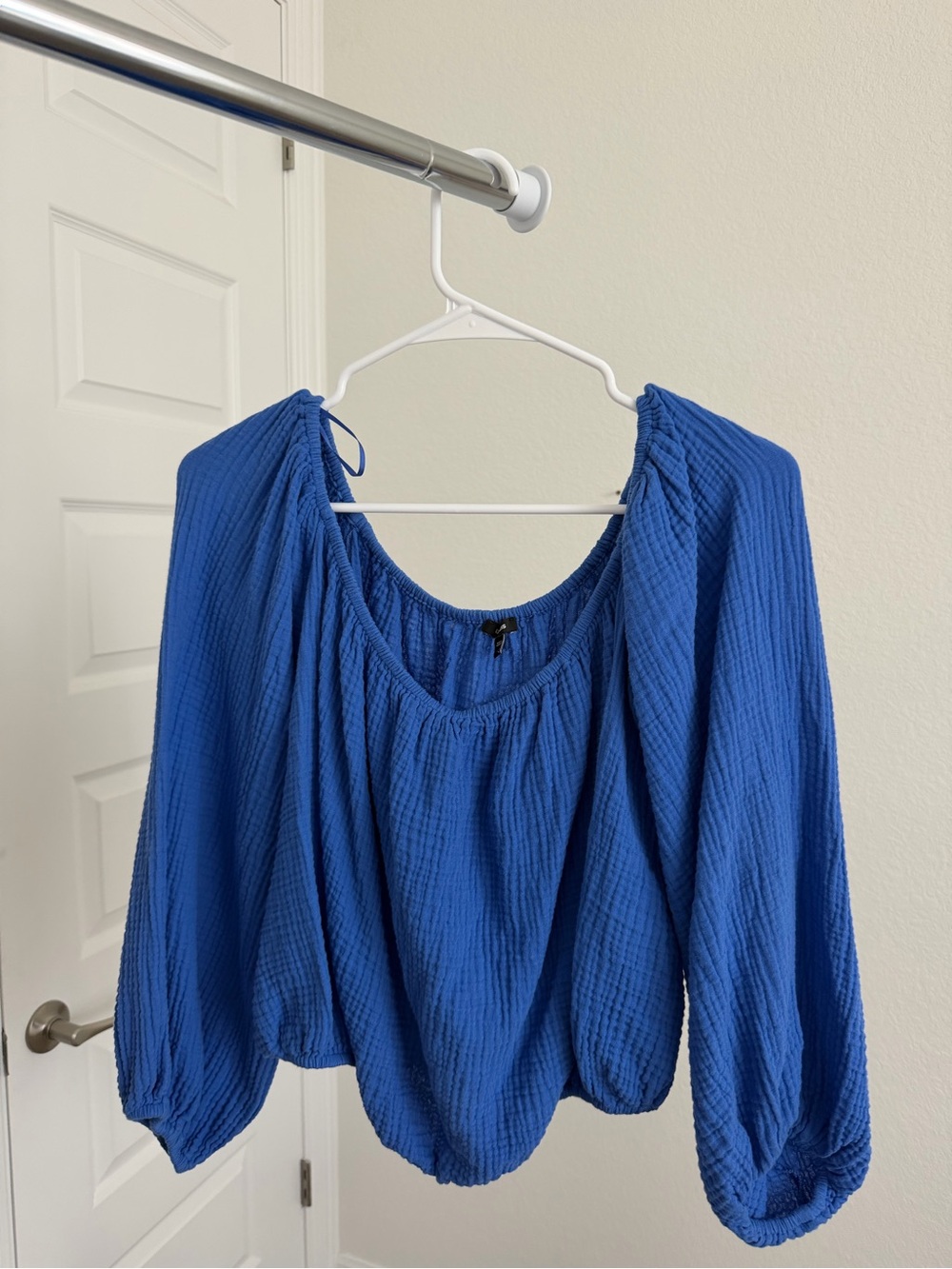 Express Royal Blue Textured Peasant Blouse
